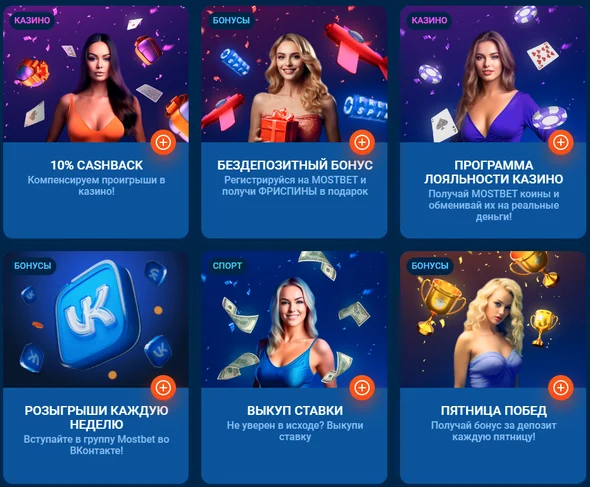 Основные типы бонусов Mostbet для российских игроков